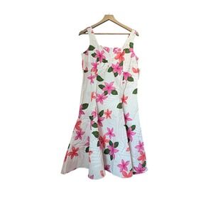 NWT Pacific Legend White Floral Babydoll Dress Size Large Pink Hawaiian Resort